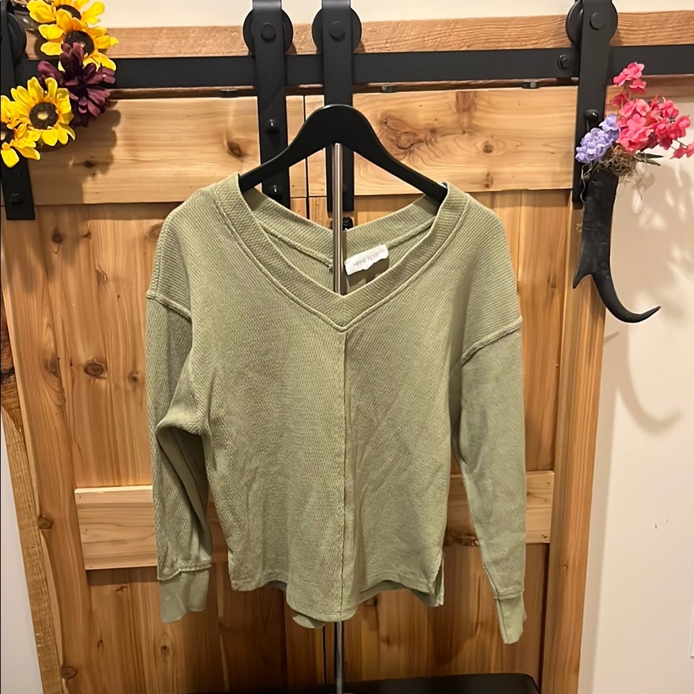 Hippie Rose Sage V-Neck Sweatshirt